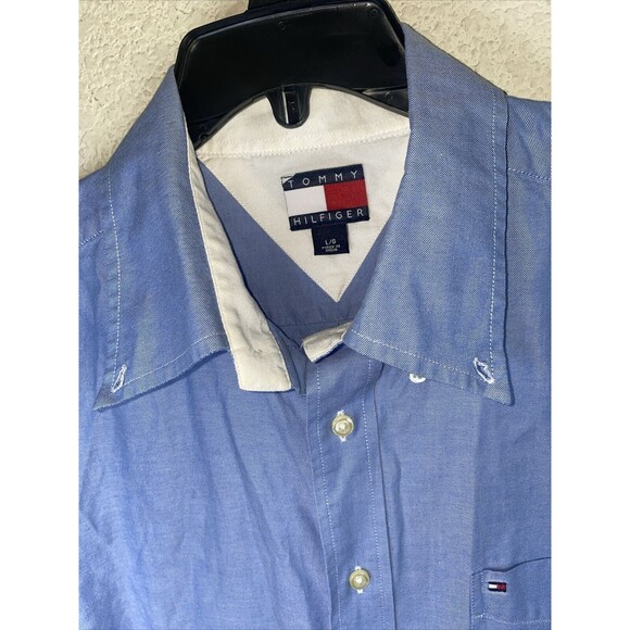 Tommy Hilfiger Dress Mens Blue Button Long Sleeve Shirt Small Check 90s L - Picture 4 of 11